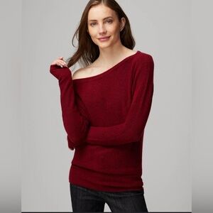 White House Black Market Cashmere Blend Off-Shoulder Burgundy Long Tunic Sweater